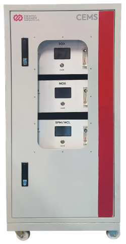 Continuous emissions monitoring system cabinet with SOX, NOX and SPM/HCl analysers