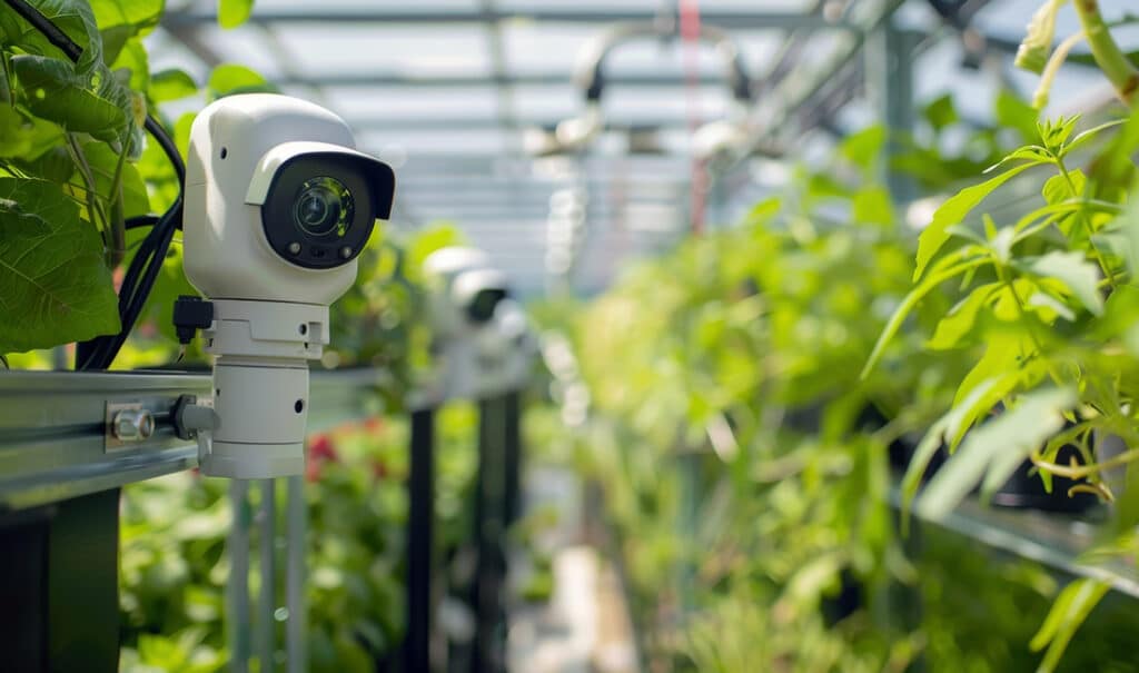 Automated environmental sensors monitoring plants inside a greenhouse